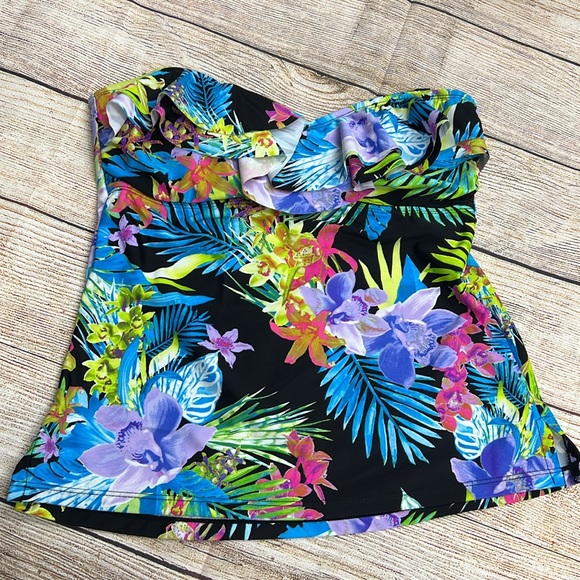 Island Escape Montage Gardens Floral Strapless Tankini Swim Top - Picture 5 of 6
